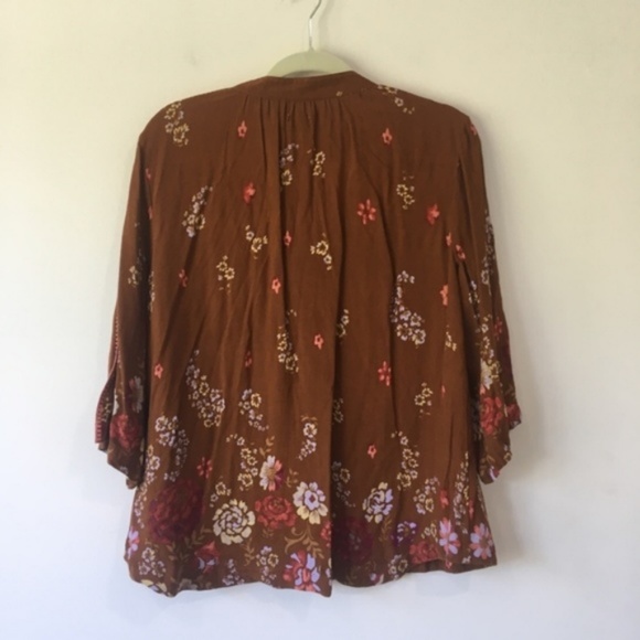 Ecote Lily Lace Up Floral Top Boho Gypsy Hippie - Picture 8 of 8